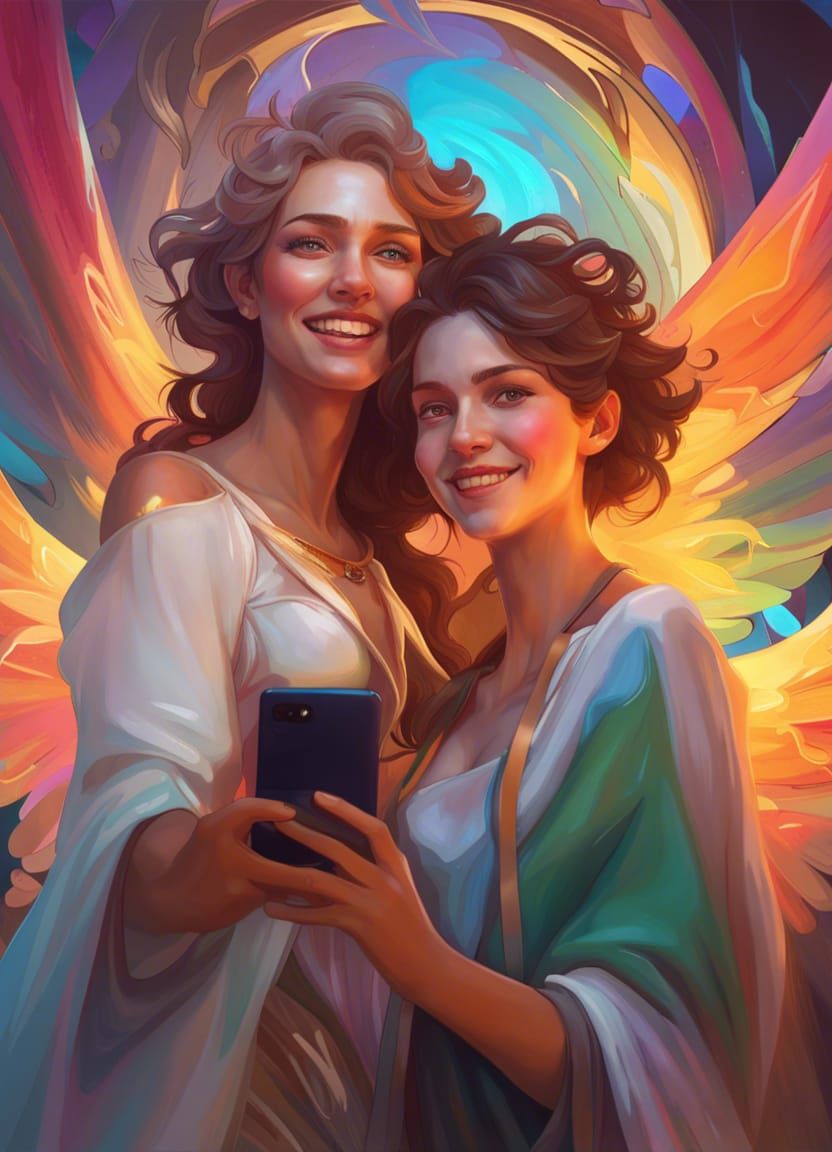 Woman and Angel Selfie in Artgerm Style