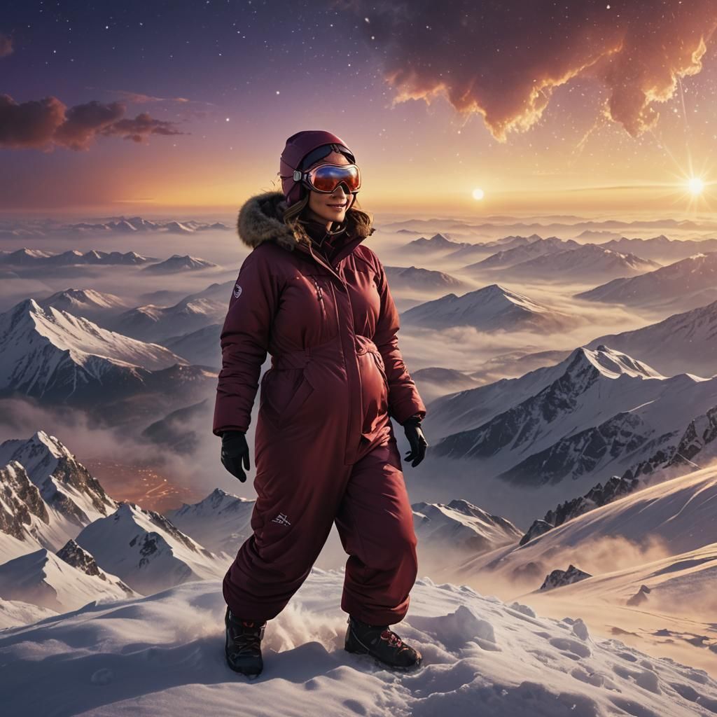 Pregnant Woman on Mountain Summit in ZBrush Style