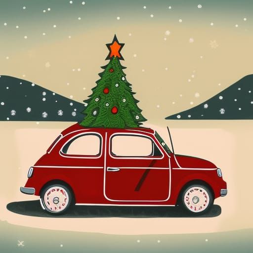 Fiat 500 with Christmas Tree: Bauhaus Illustration