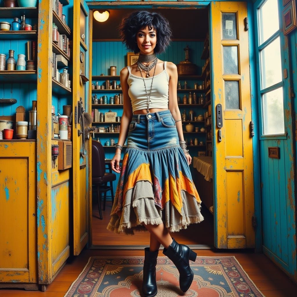 Bohemian Woman in Doorway: Acrylic and Oil Airbrush Art