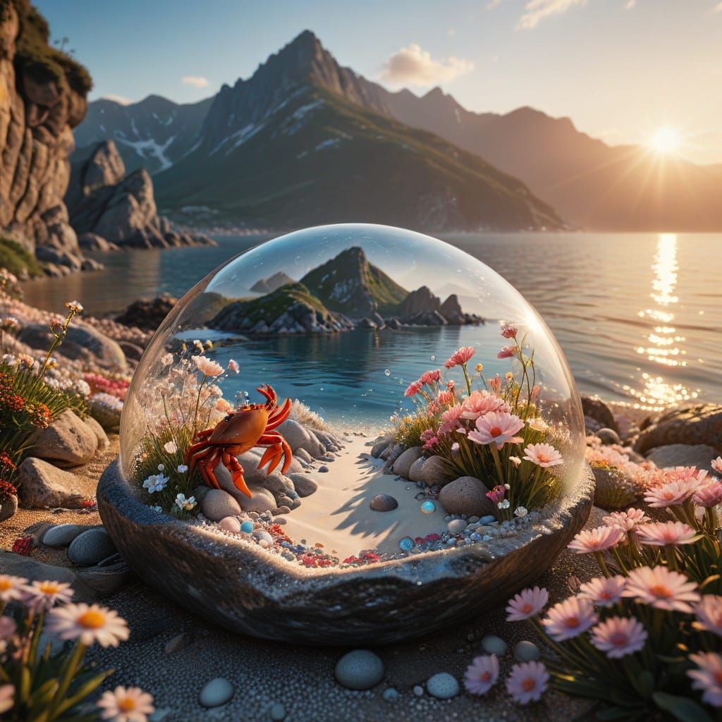 Magical Sunset Beach Cave with Boat and Mountains