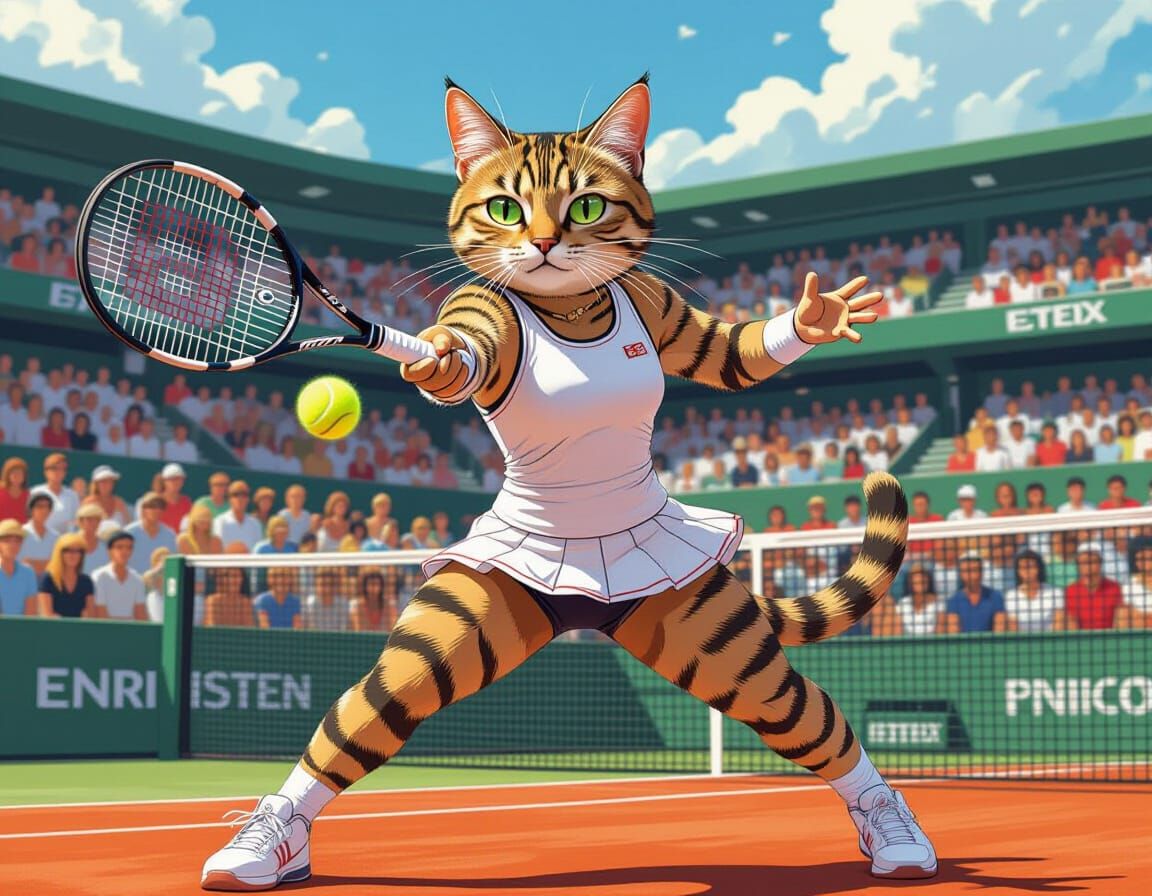 Tabby Cat Tennis Champion in Loish Style