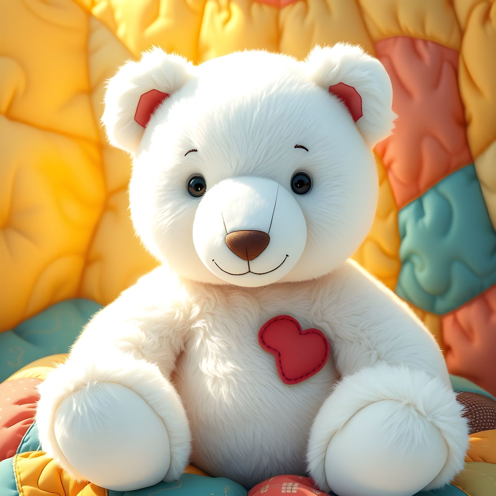 Cute Quilted Polar Bear with a Happy Smile