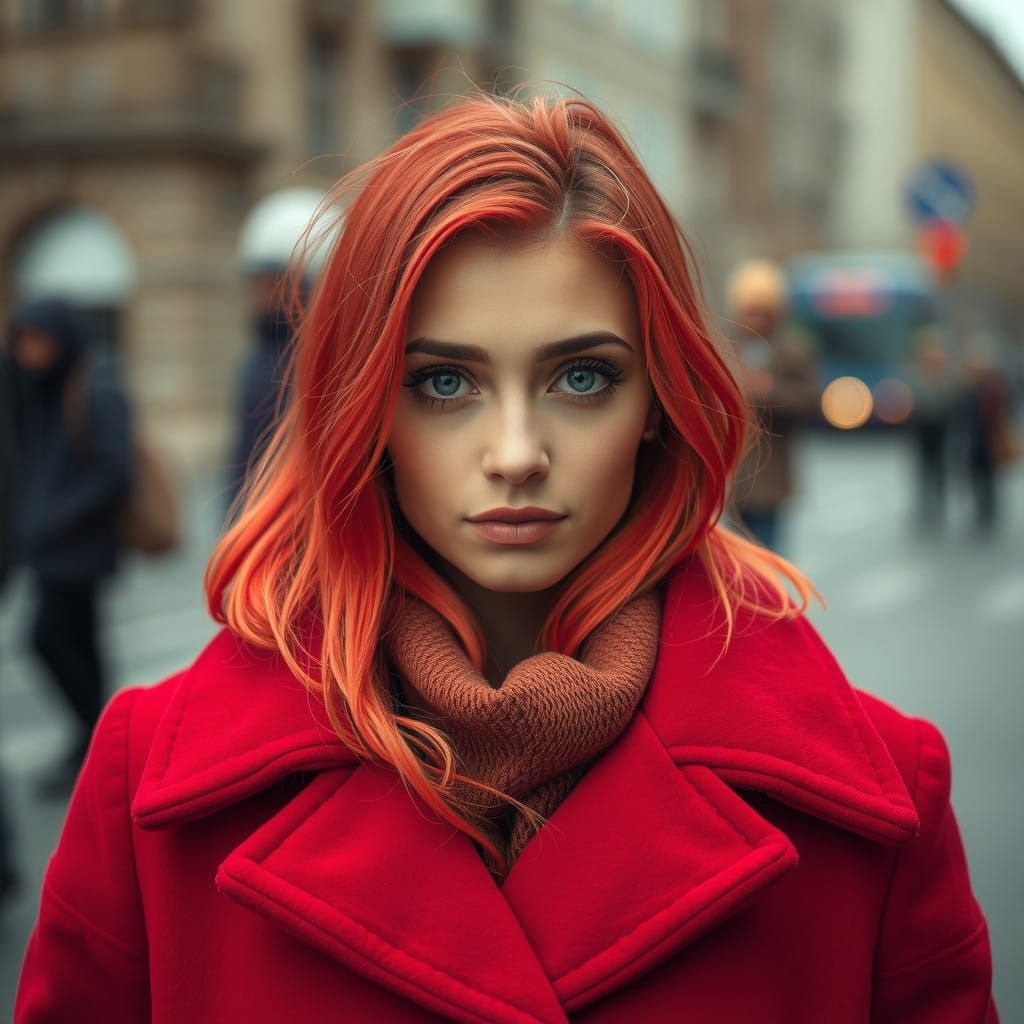 A Vibrant Woman in a Bold Red Coat