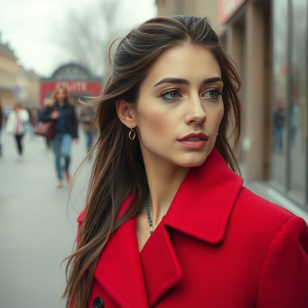 Woman in a Vibrant Red Coat