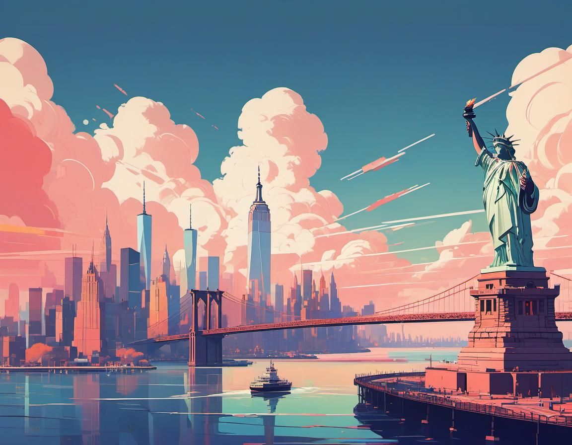 Cyberpunk New York City Retro Art Illustration