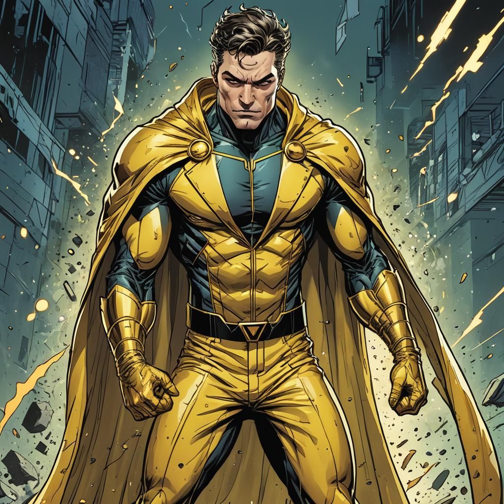 Cartoon Super Villain in Yellow Suit, Comic Art