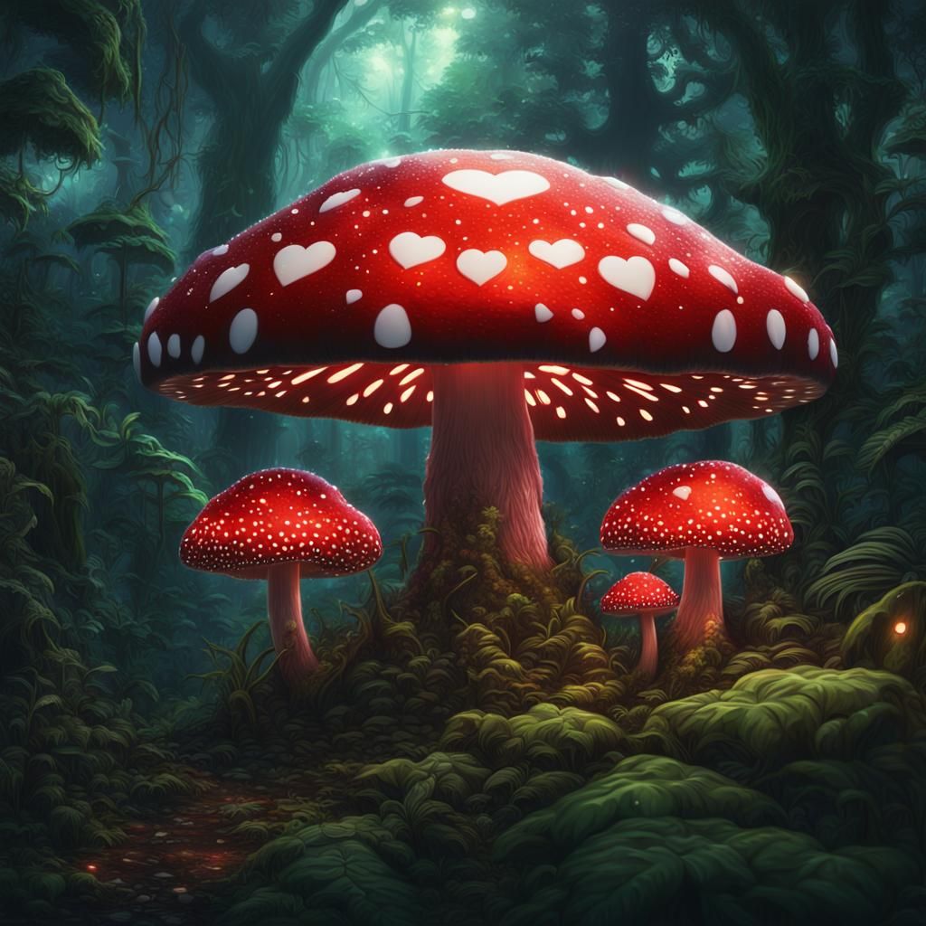 Glowing Red Mushroom in Jungle: Digital Matte Painting