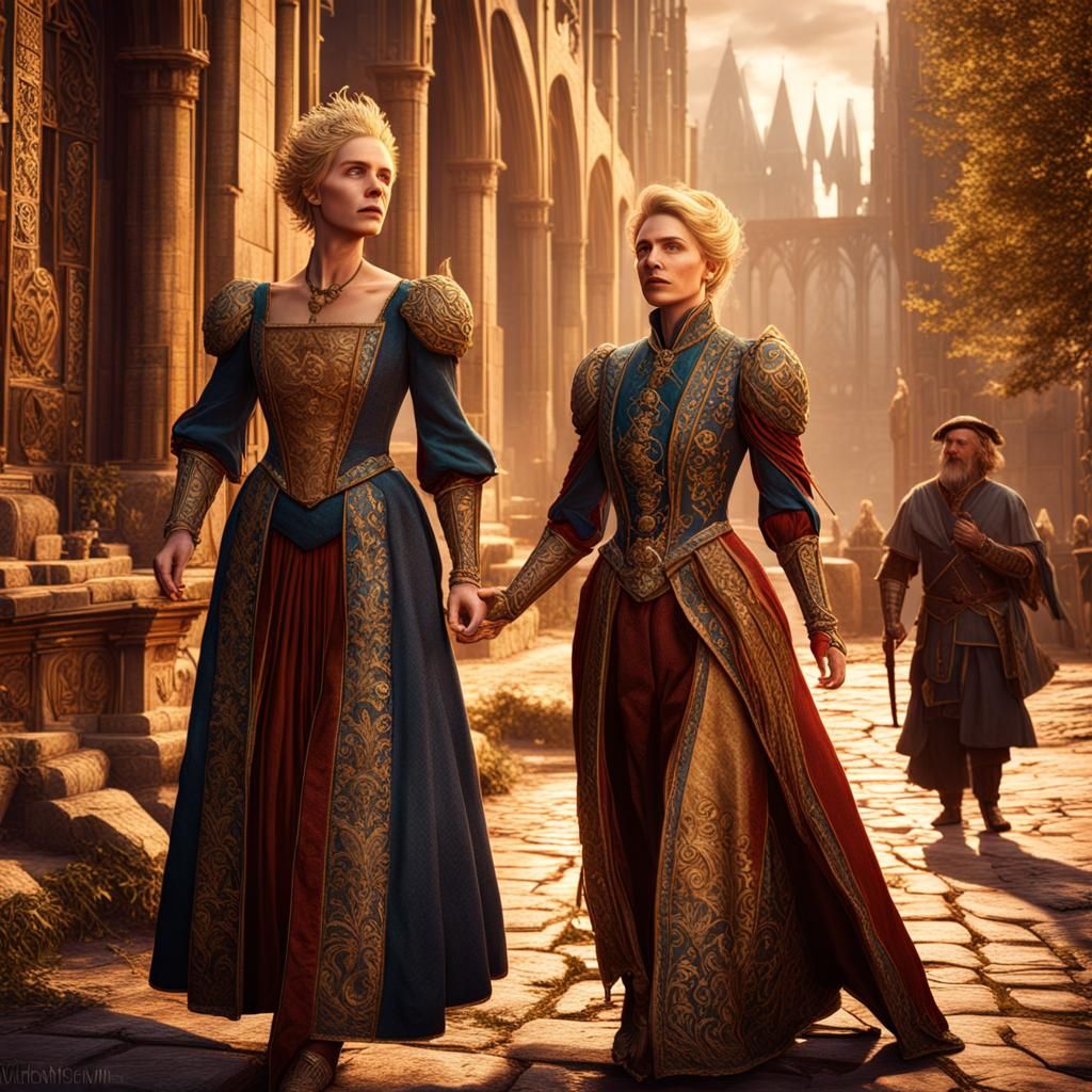 Noblewoman and Son: Detailed Fantasy Art