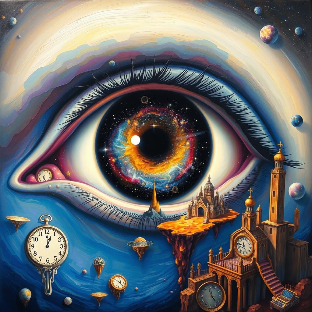 Surrealist Eye Gazing into Cosmic Dreamscape