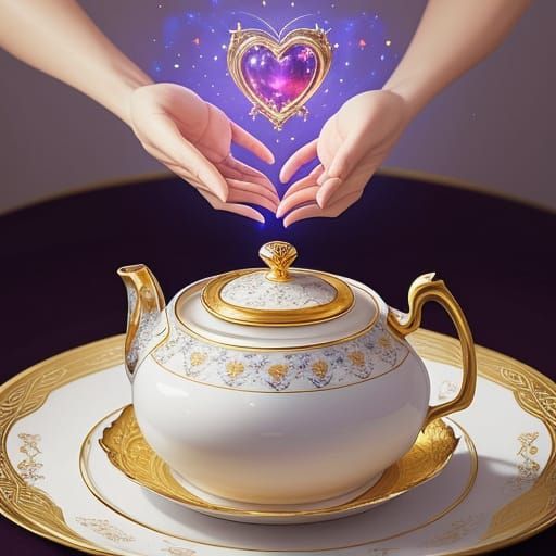 Elegant Teacup with Musical Notes and Crystal Hearts