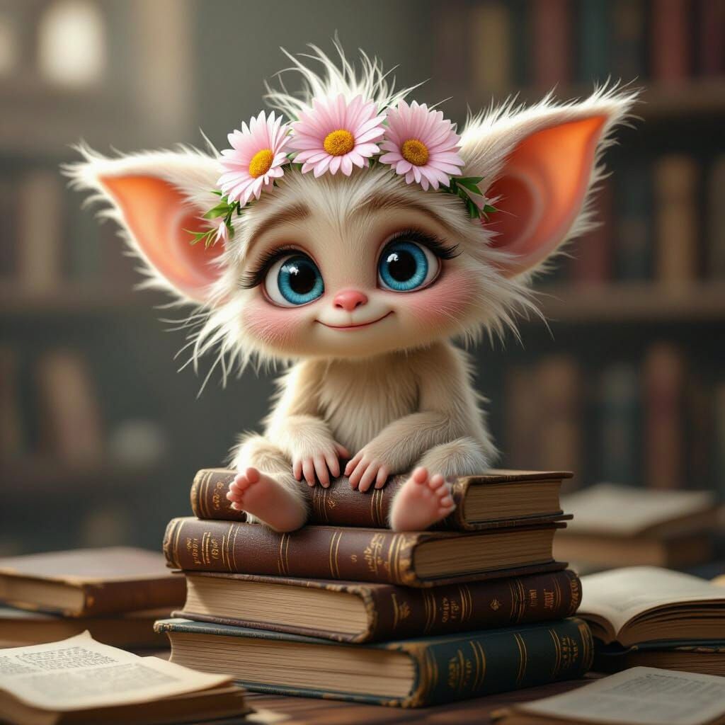 Whimsical Gremlin with Flower Crown in 3D Render