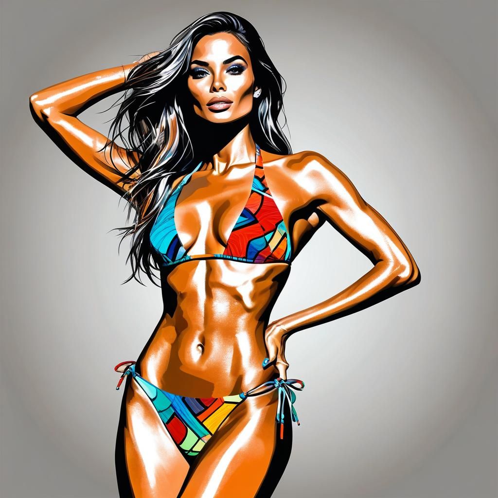 Colorful Bikini Model in Vector Art Style