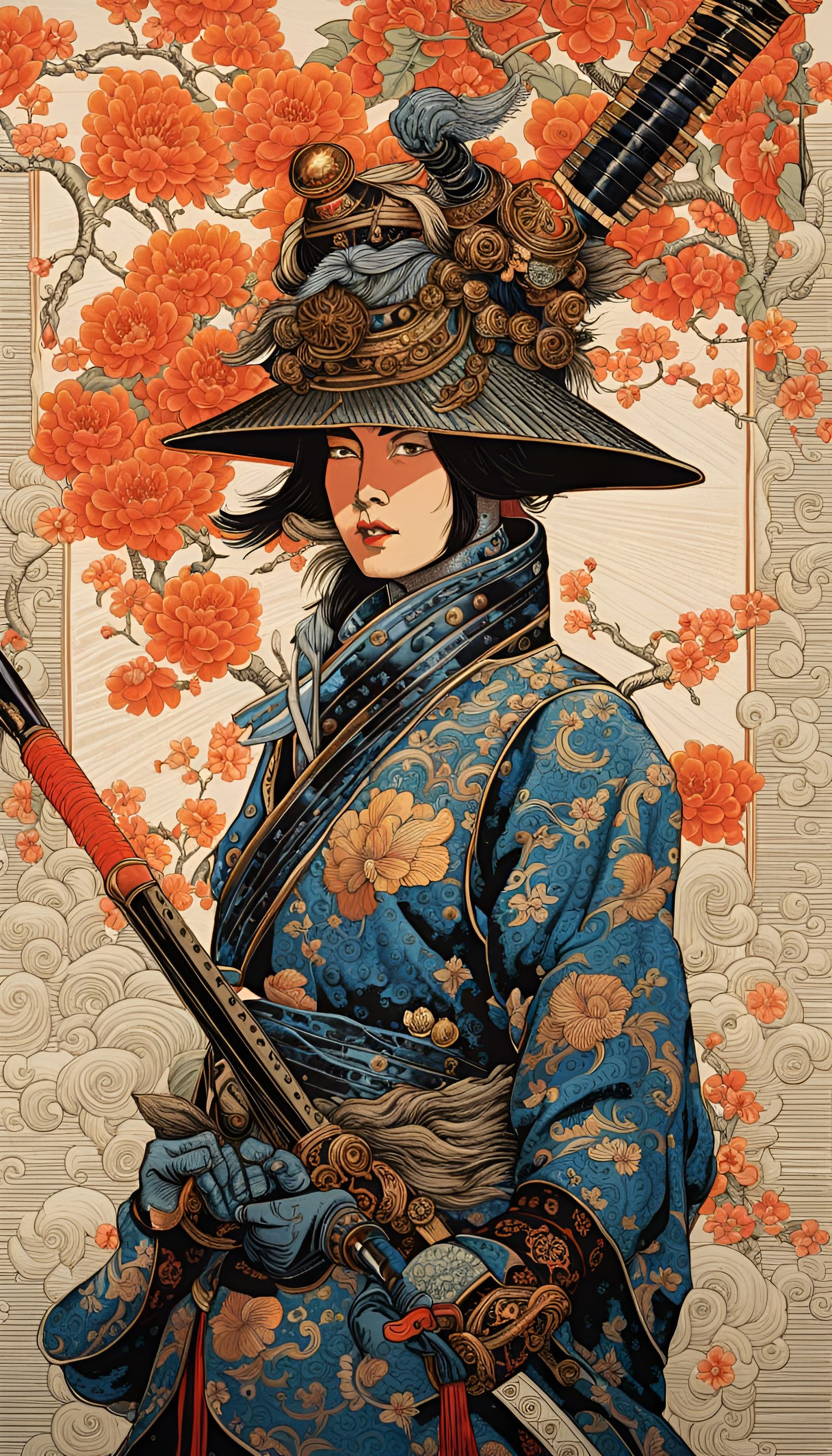 Futuristic Samurai Sagittarius in Chinoiserie Style