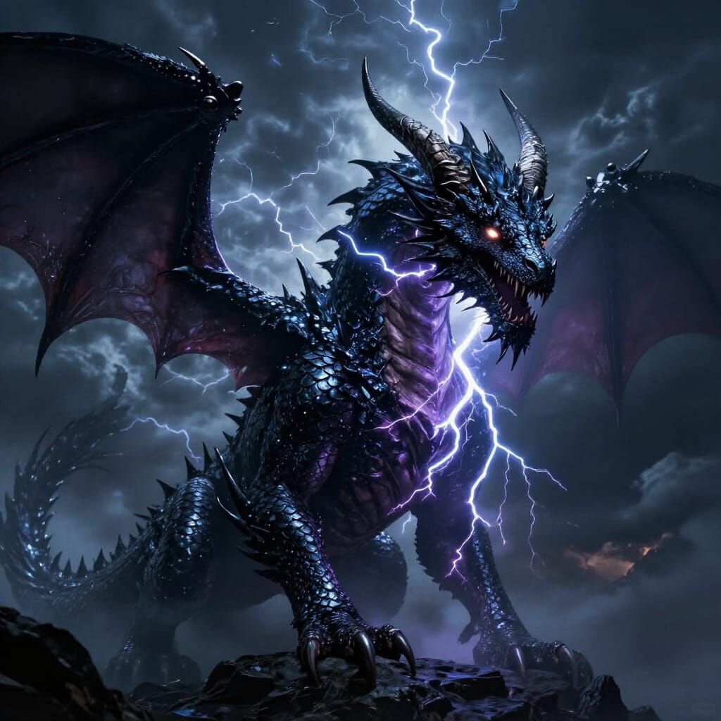 Colossal Lightning Dragon in Dark Fantasy Style