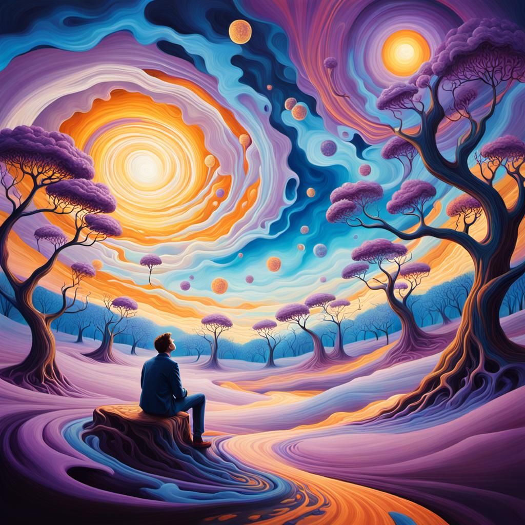 Dreamlike Surrealist Scene with Swirling Vortex