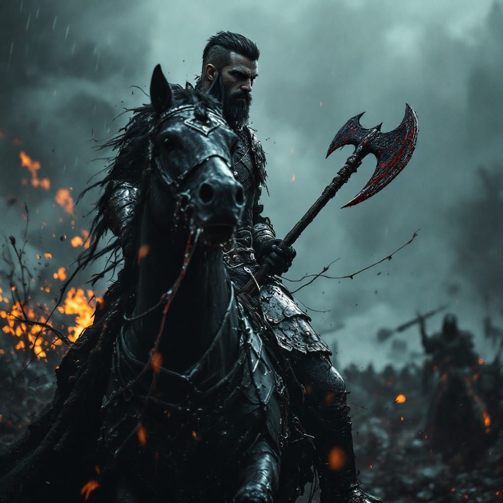 Armored Rider on Battlefield in Baroque Style