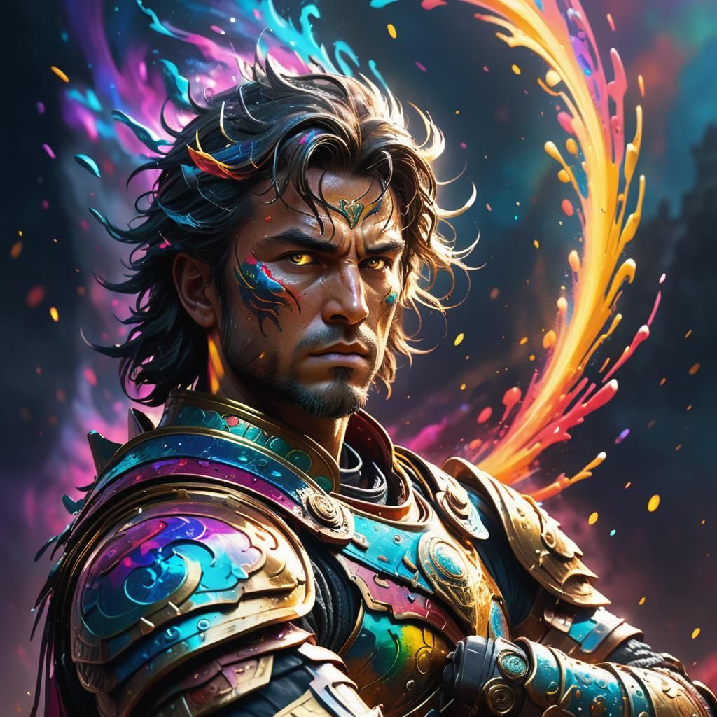 Detailed Warrior Portrait in Graffiti Art Style