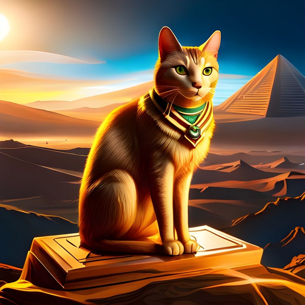Ancient Egyptian Cat on Laptop in Fantasy Style