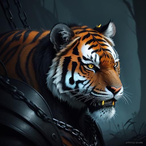 Dark Fantasy Black Tiger Dripping Ink