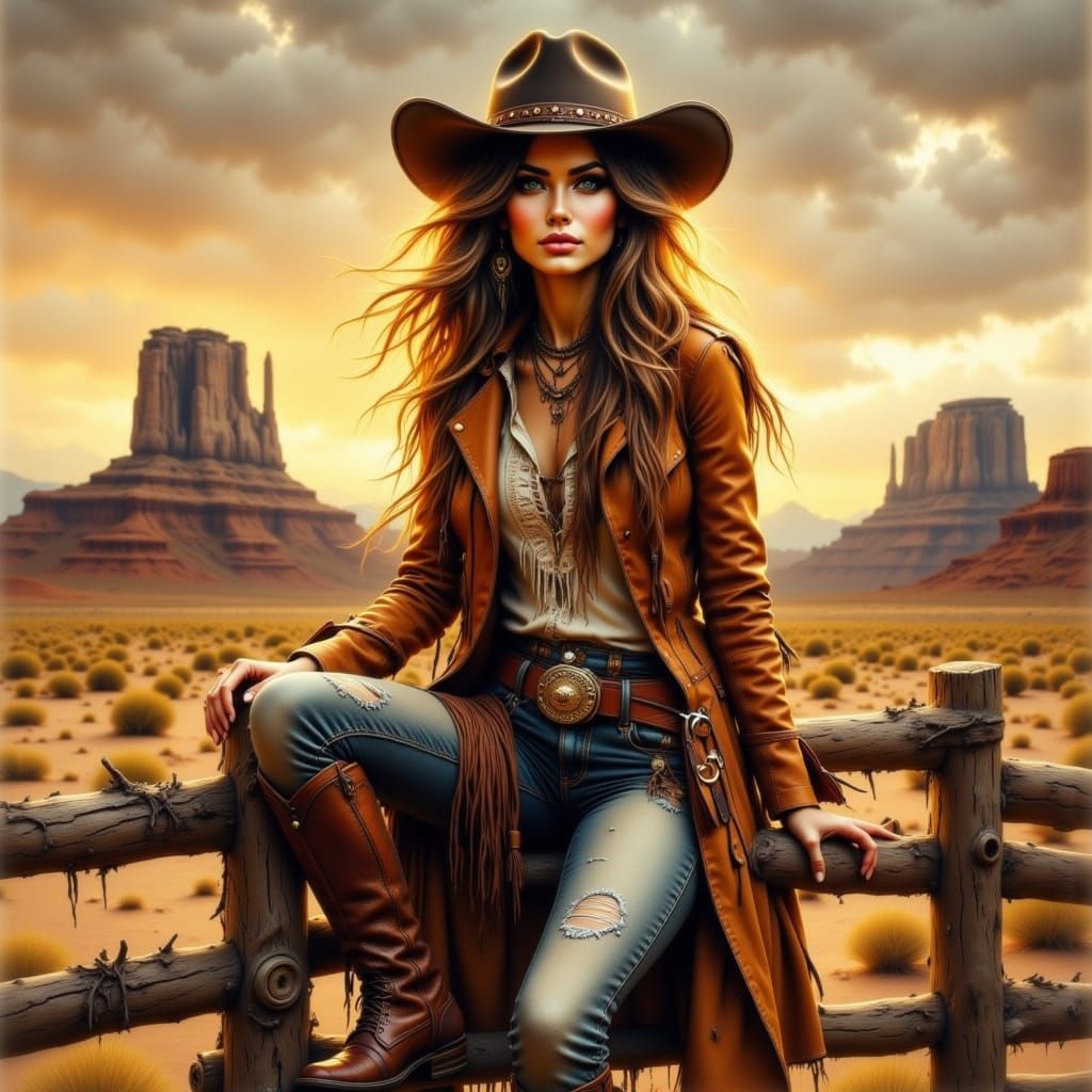 Whiskey-Wielding Cowgirl Rides the Sunset