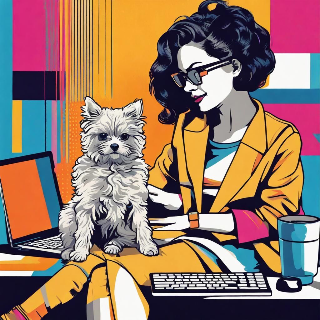 Poodle, Cat, and Woman: Pop Art Screen Print