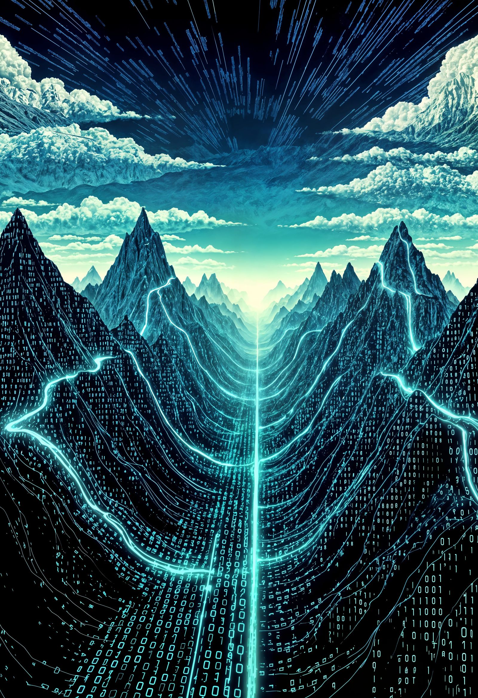 Digital Mountain Range With Algorithmic Peaks and Data Strea...