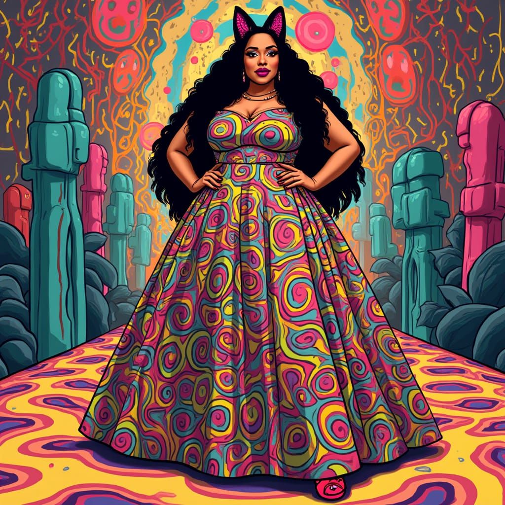 Confident Woman in Psychedelic 1960s Pop Art Style