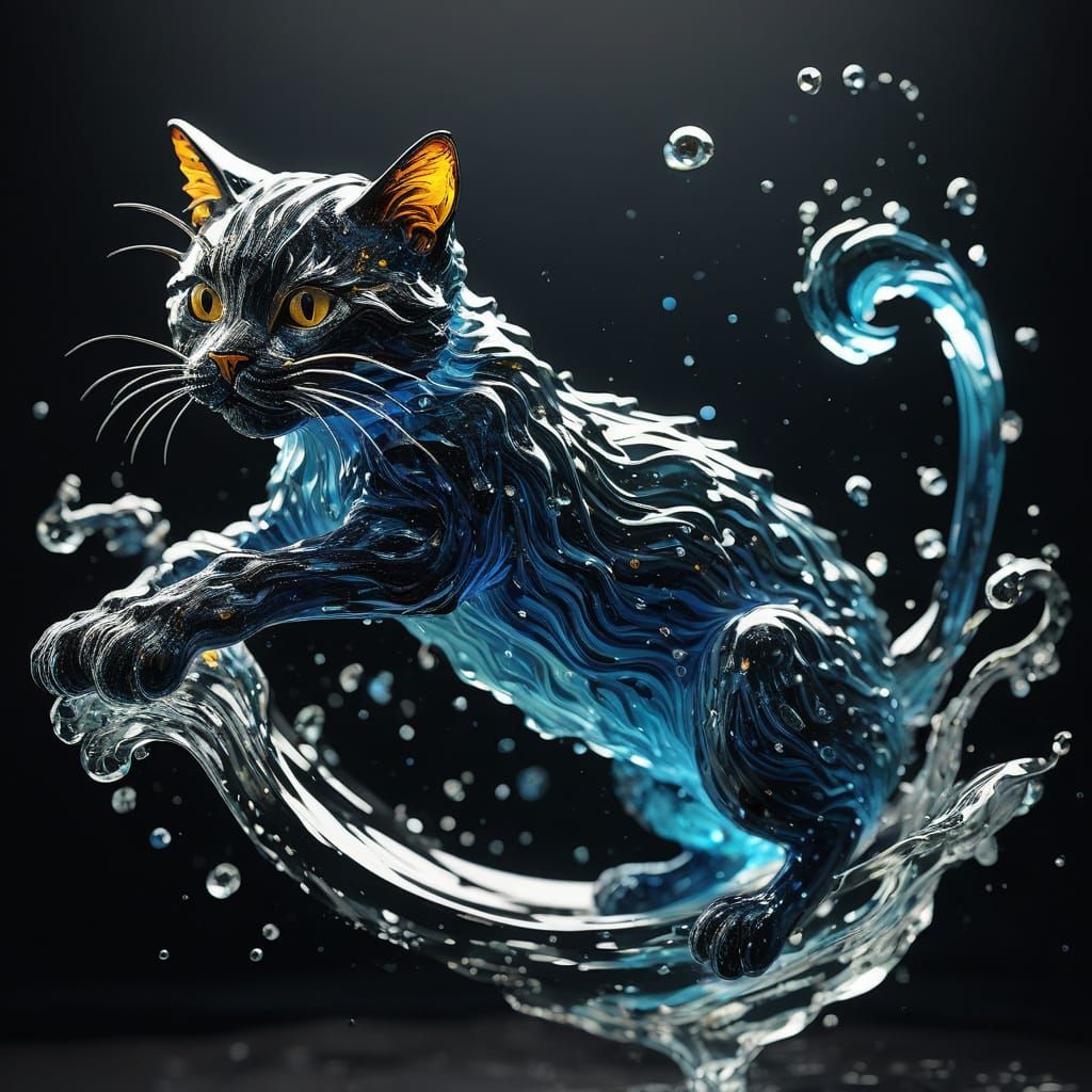 Surreal Water Cat Sculpture in Vibrant Glass Art