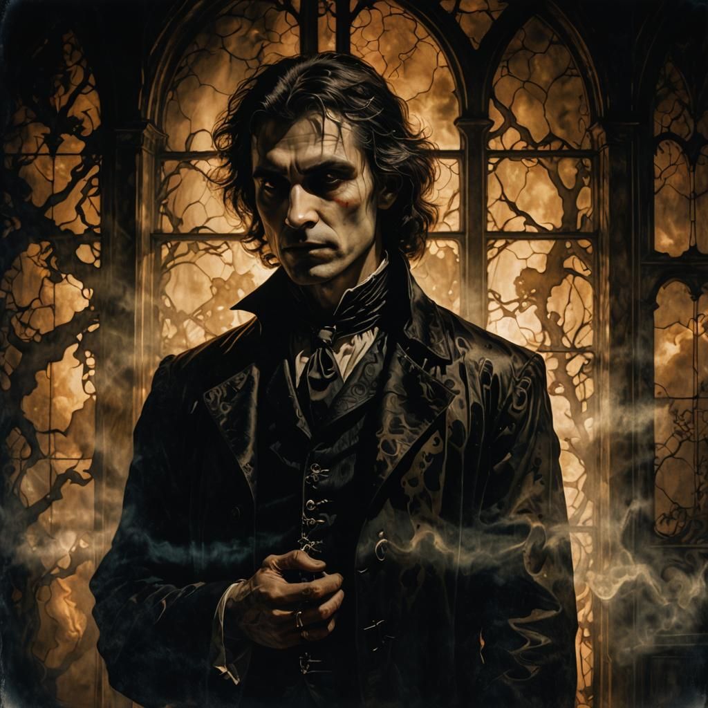 Vampire Portrait in Haunted House with Ethereal Glow