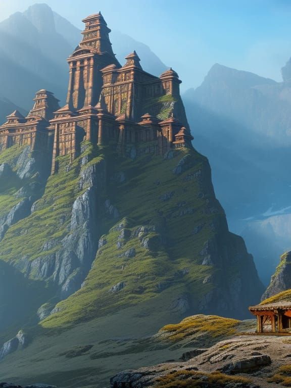 Viking Palace in Mountains: Hyperrealistic Splash Art