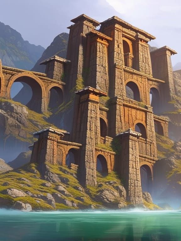 Hyperrealistic Viking Palace Amidst Majestic Mountains