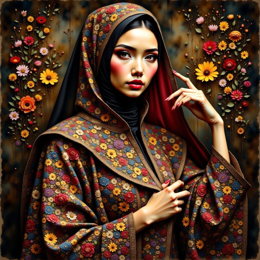 Elegant Indonesian Woman in Batik-Inspired Art