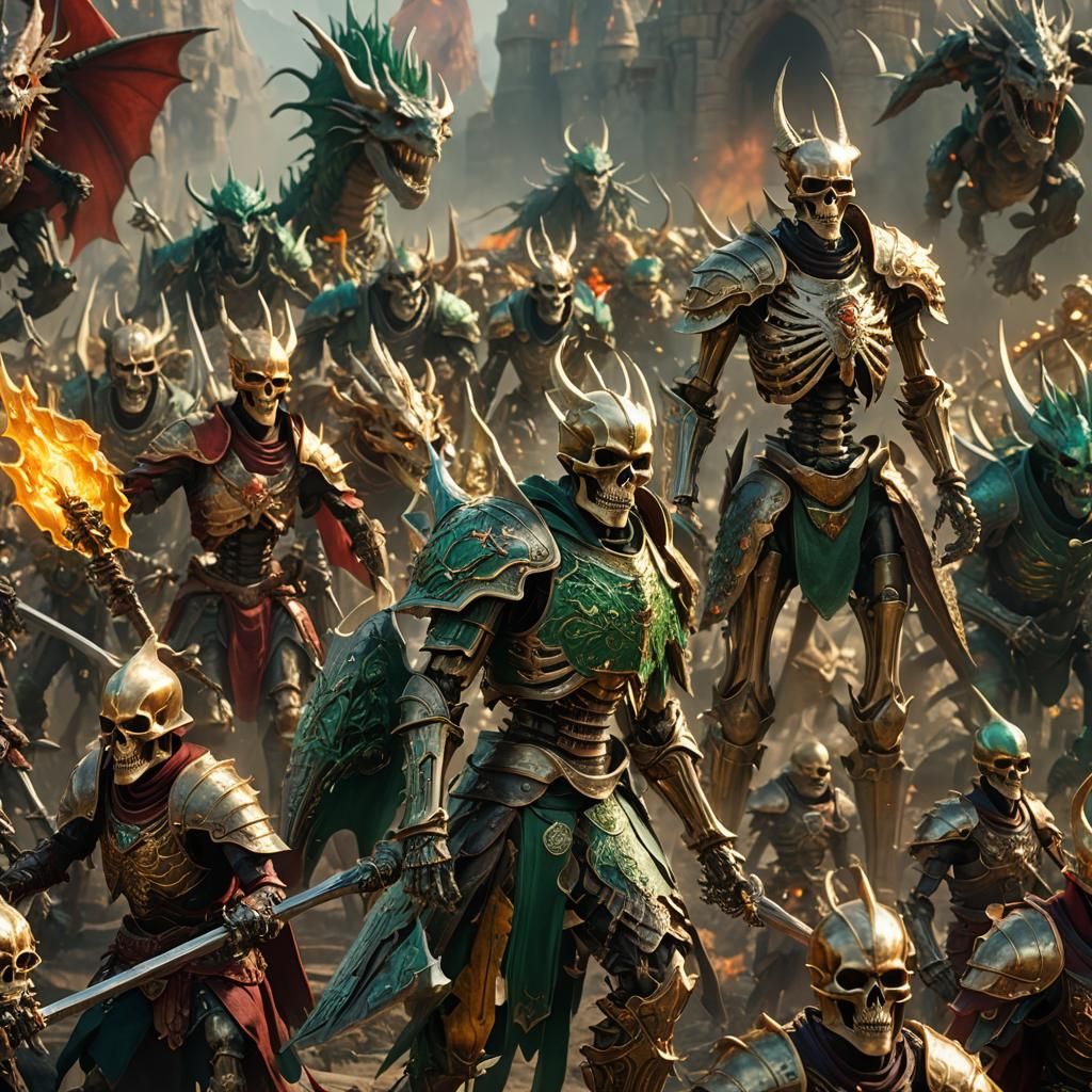 Skeleton Army and Dragons March to Kingdom