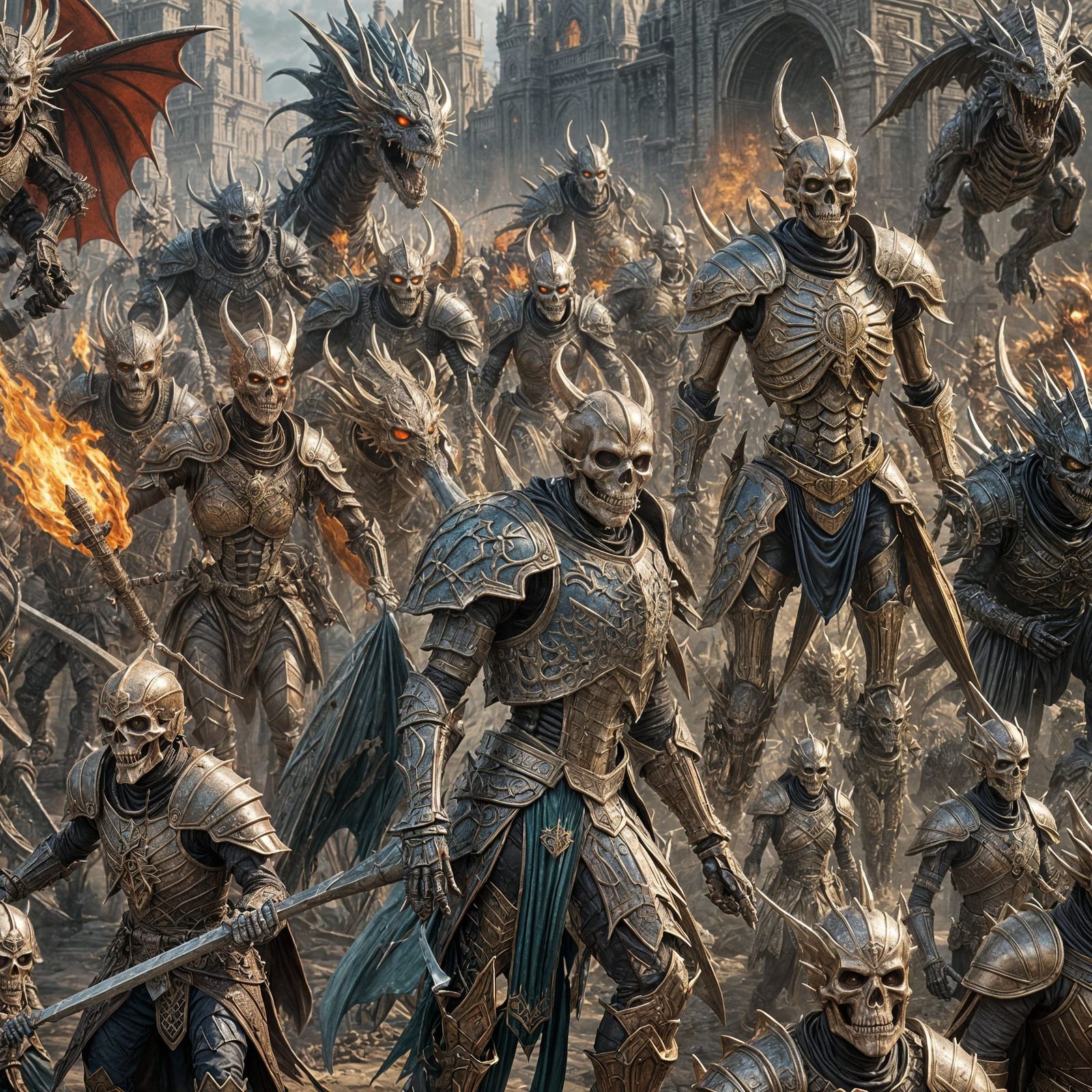 Armored Skeleton Army with Dragons Marching