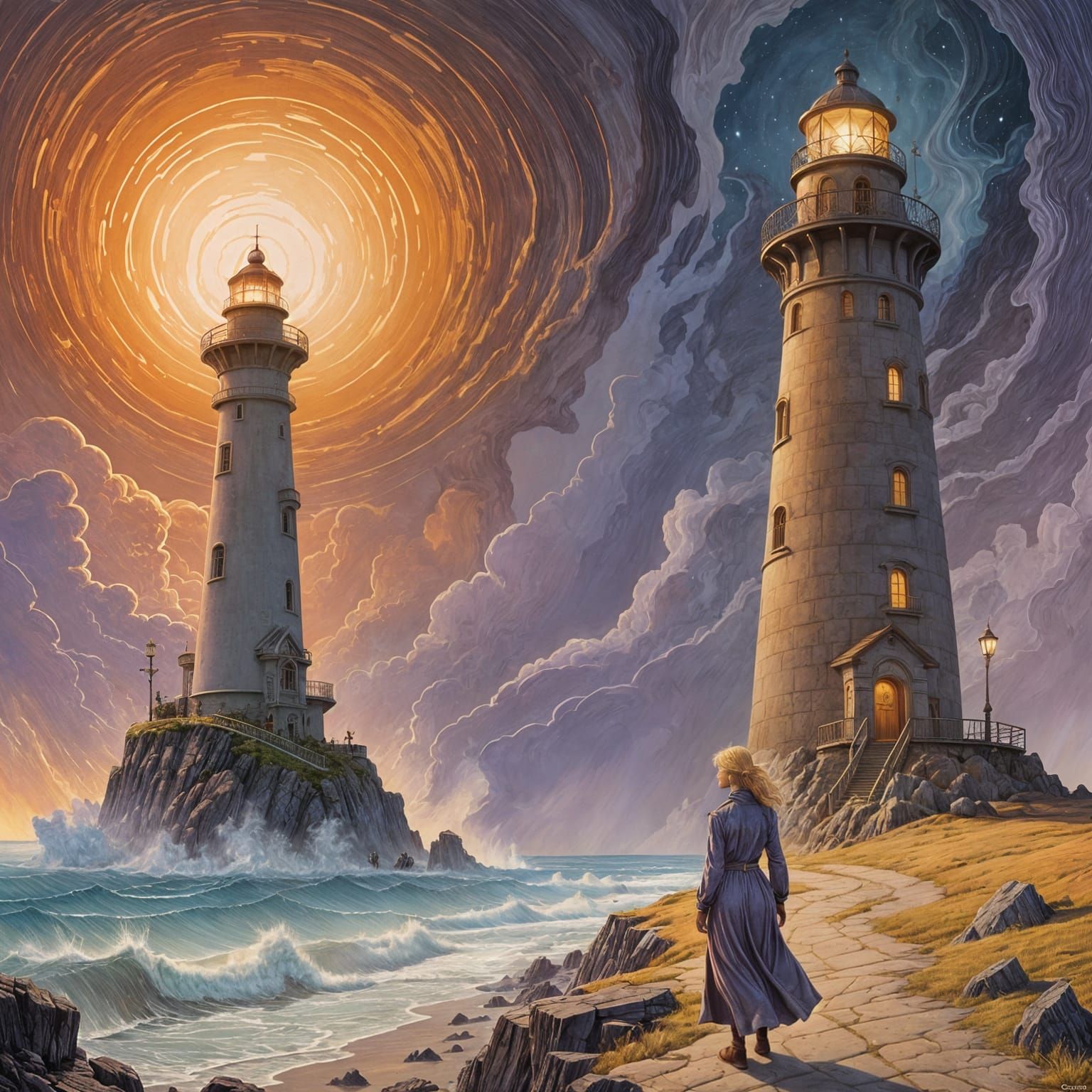 Surreal Lighthouse in Painterly Style