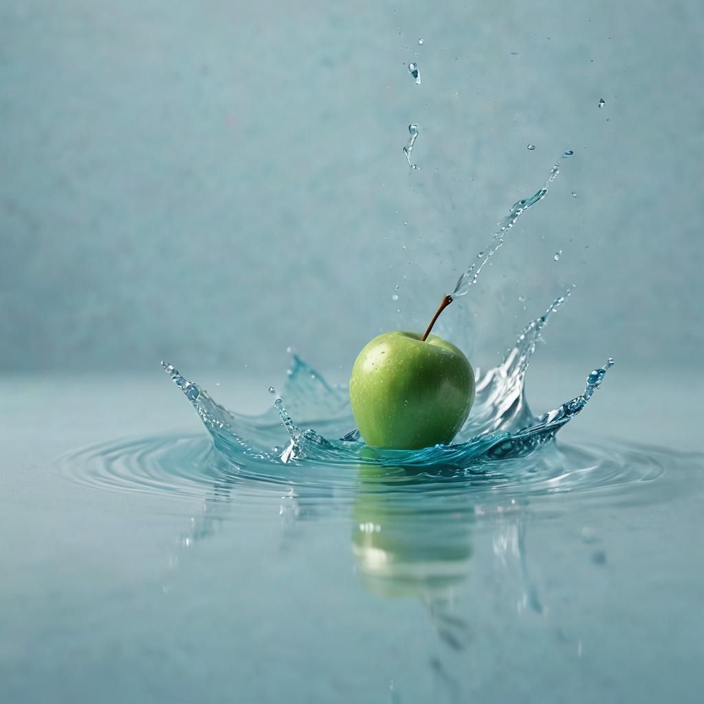 Green Apple Splash: Vivid Macro Digital Art