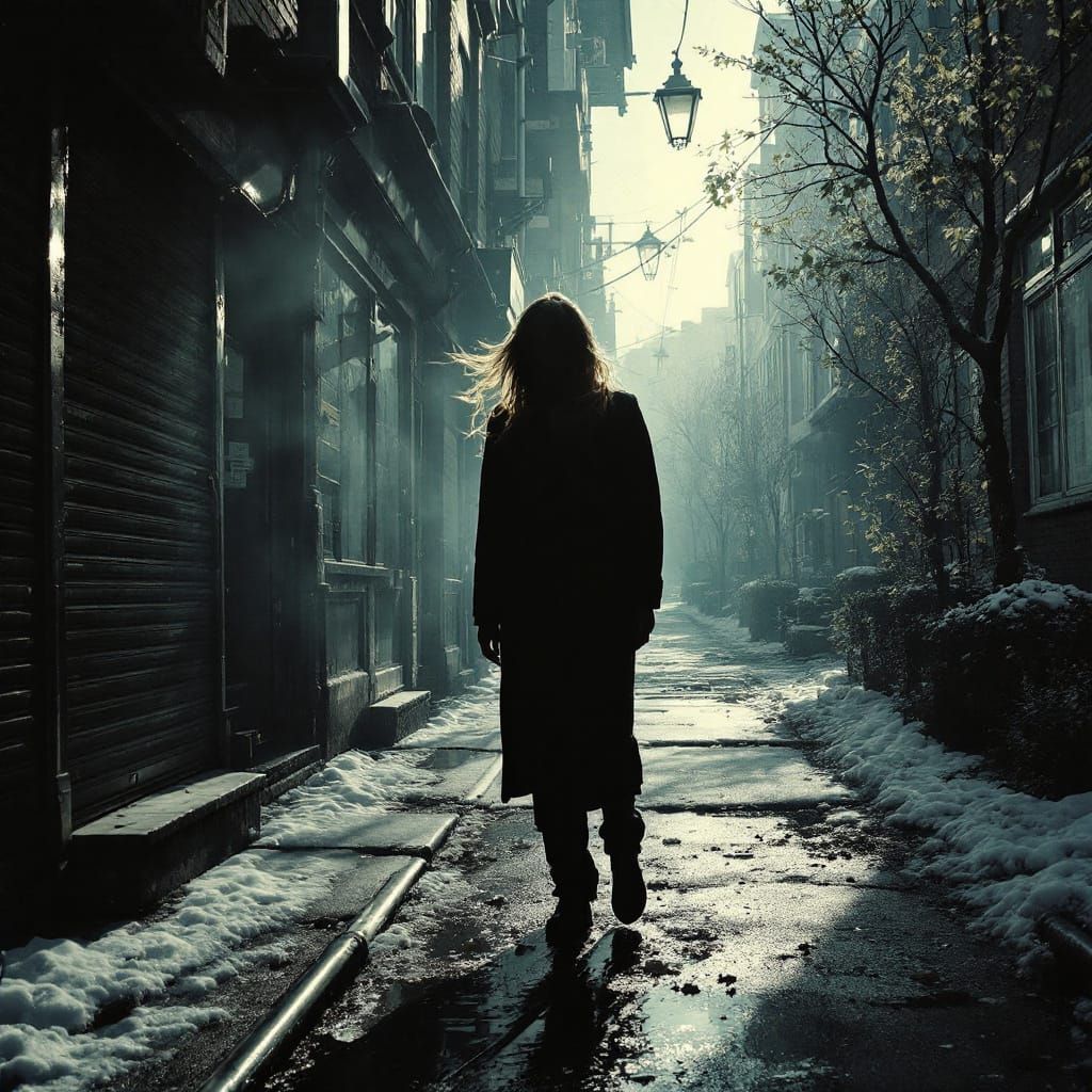 Surreal Urban Portrait: Woman on Sunlit Street