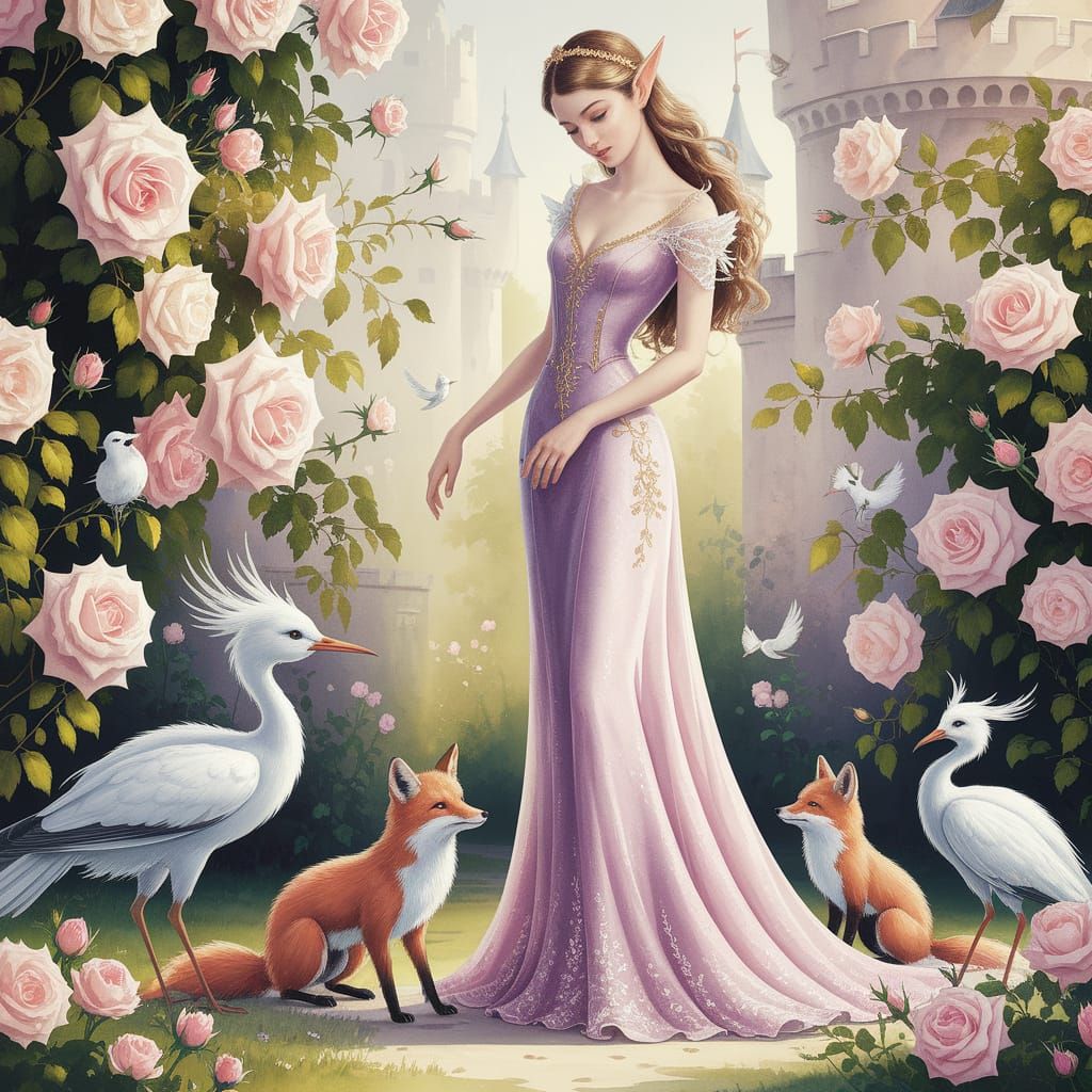 Enchanting Elven Princess in Vintage Watercolor