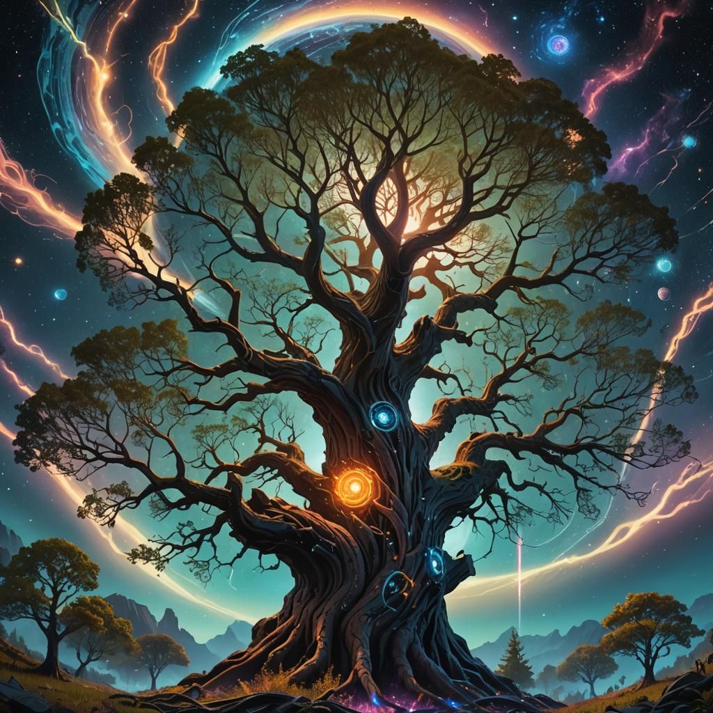 Majestic Tree of Life in Cosmic Vortex