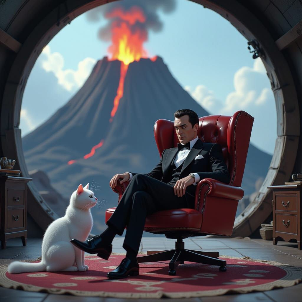 Cartoon Villain Lair in Volcano, 1950s Style