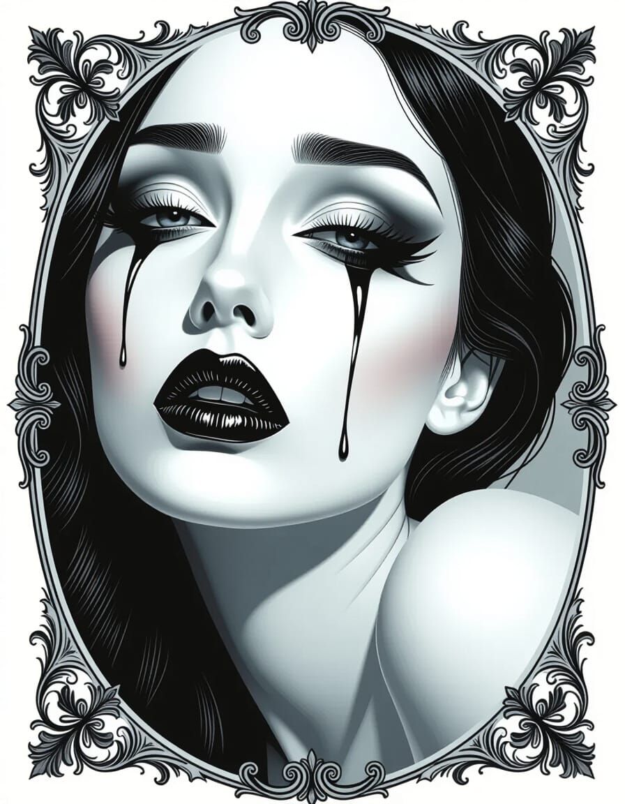 Gothic Woman Portrait With Marble Skin and Tears, Dalí Inspi...