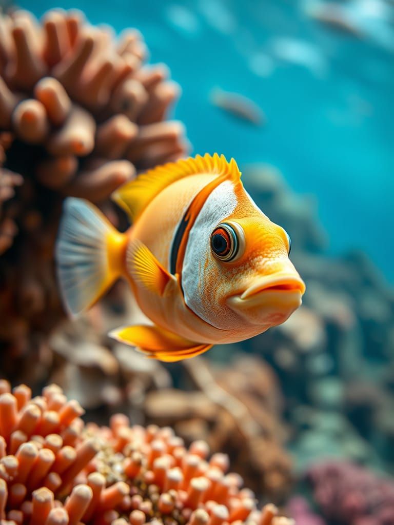 Macro close up cropped abstract, tropical fish in a coral reef
