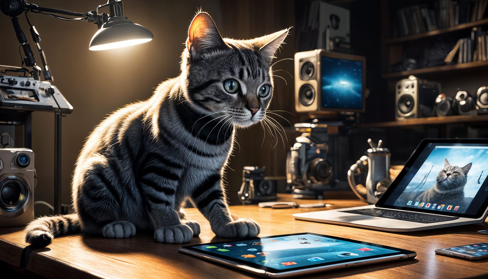 Tech-Obsessed Cat with Tablet