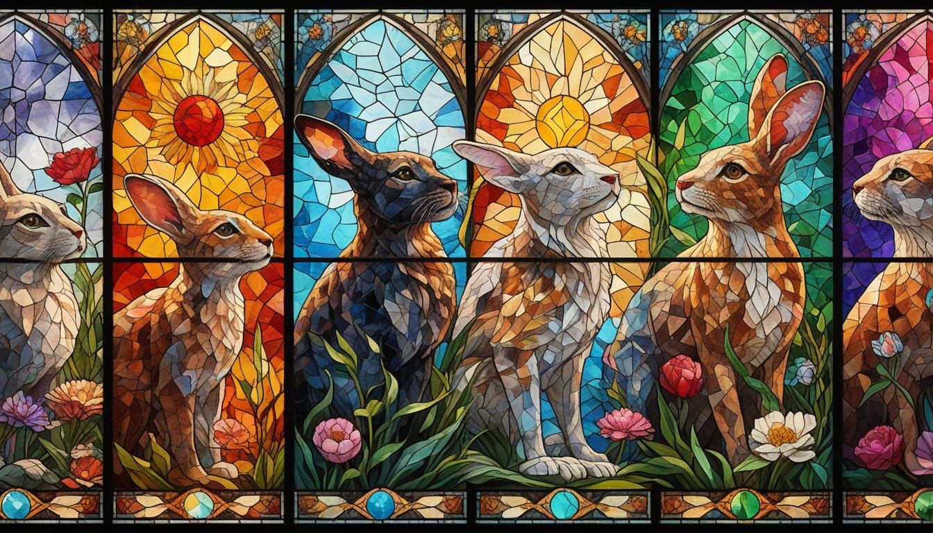 Stained Glass Portrait of a Young Woman in Vibrant Geometric...