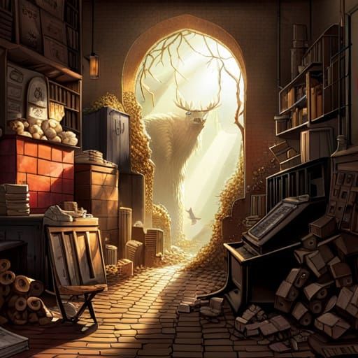 Fantasy World Revealed Through Crumbling Brick Wall