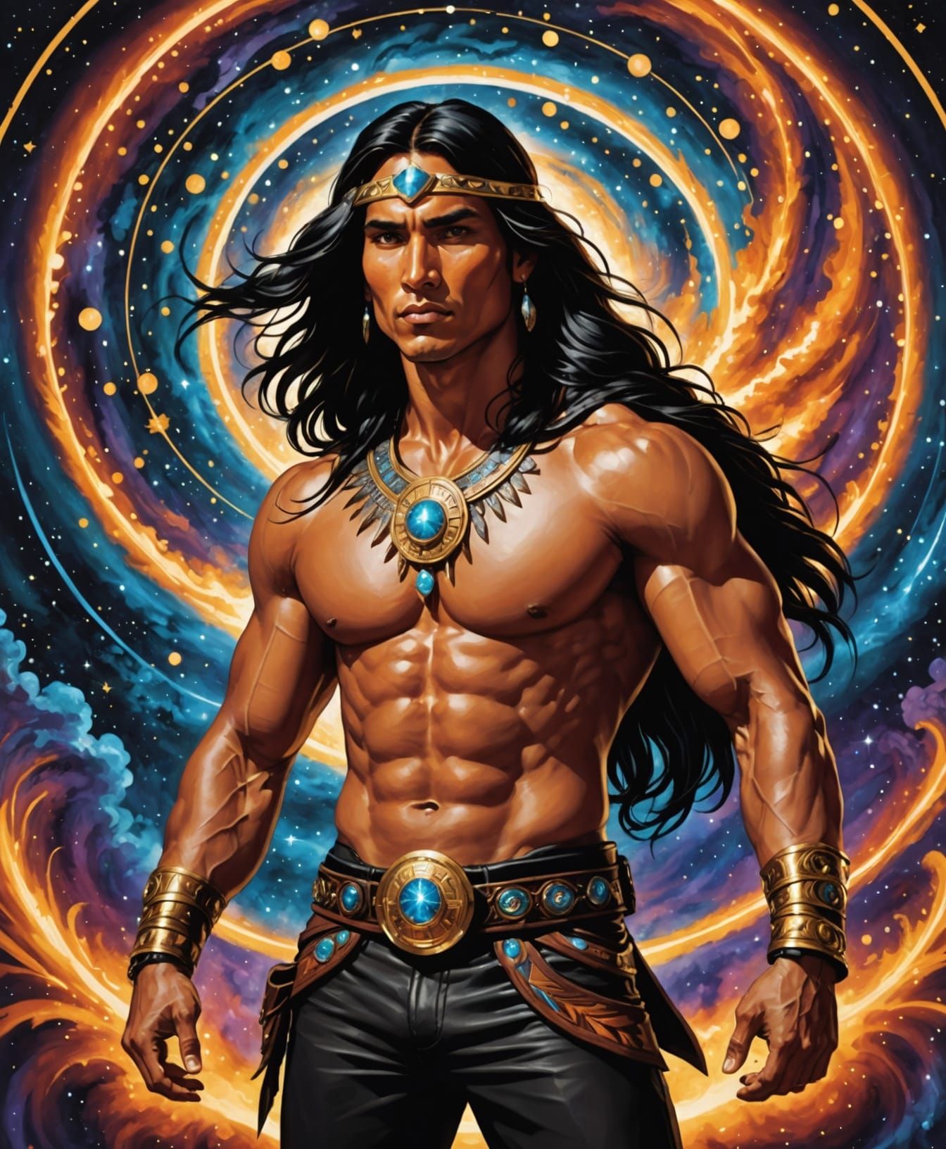 Native American Man Radiating Cosmic Energy