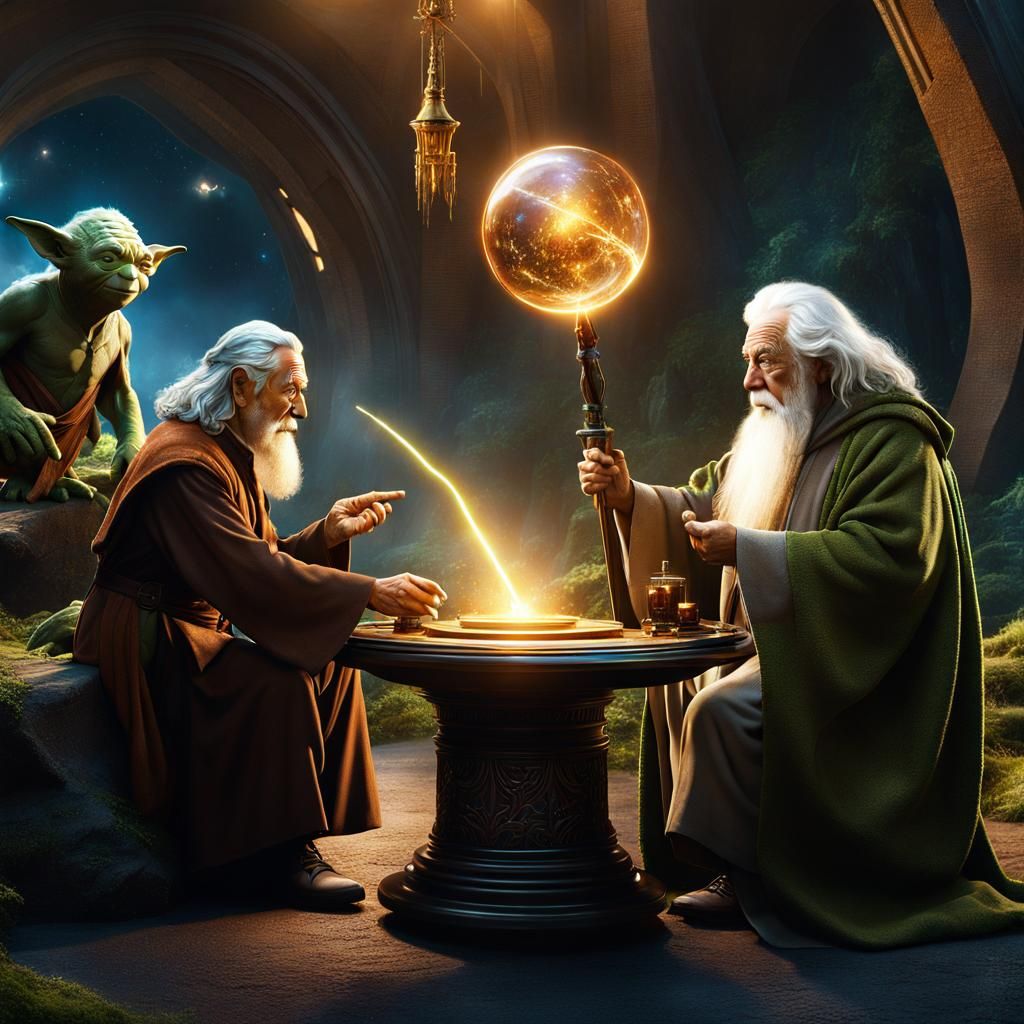 Gandalf, Einstein, and Yoda Discuss Magic: Detailed Matte Pa...