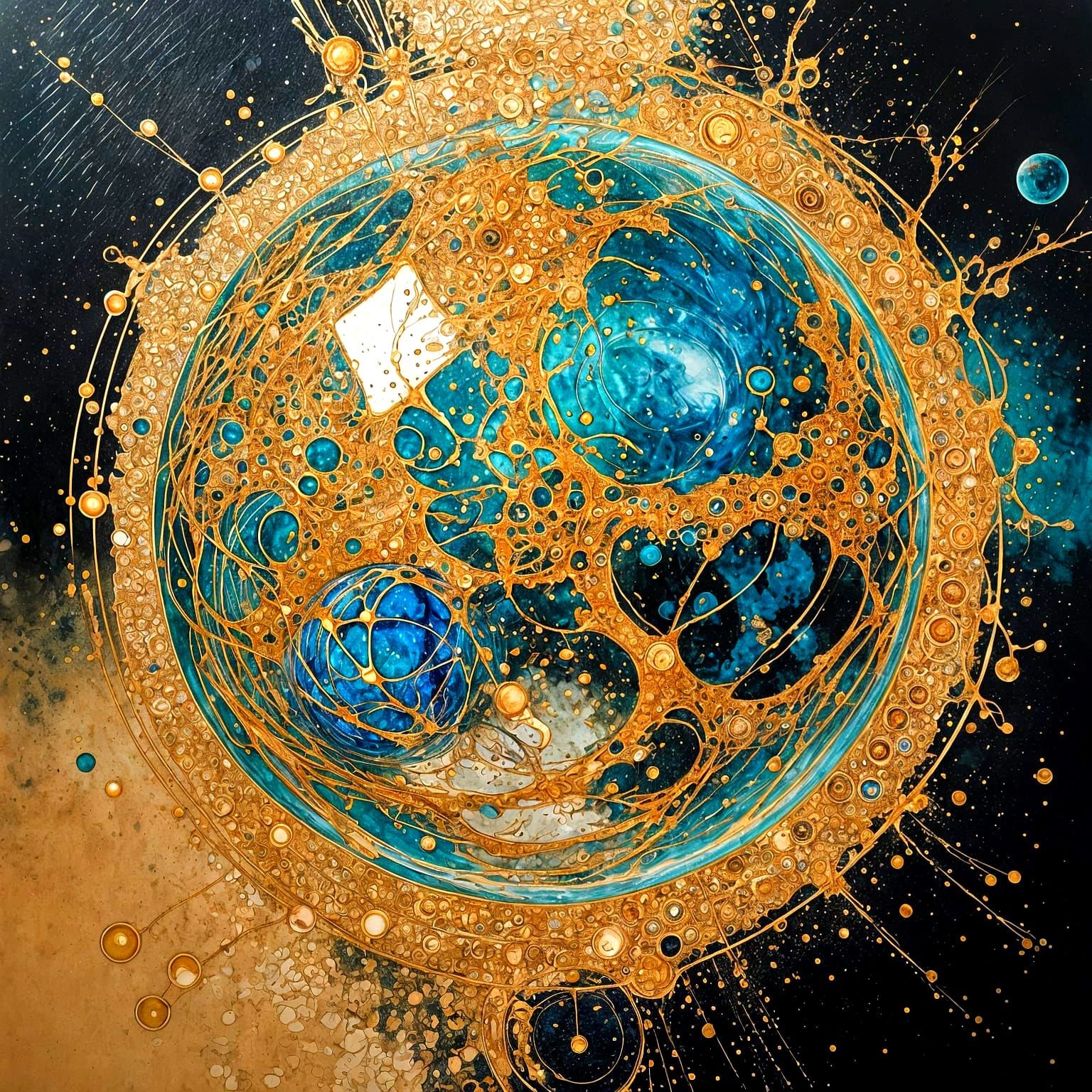 Psychedelic Kintsugi Orb in a Bioluminescent Impasto Style