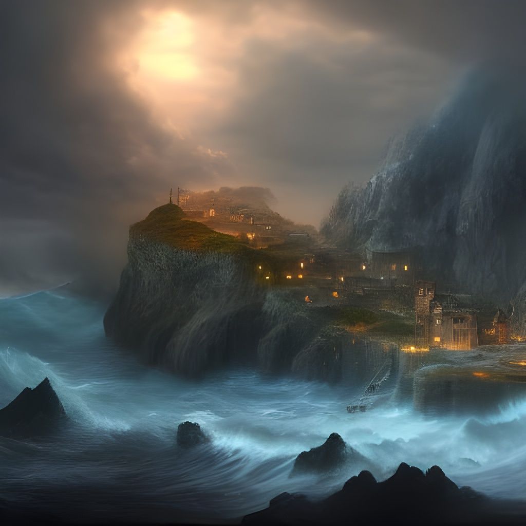 Storm-Worn Coastal Village Concept Art